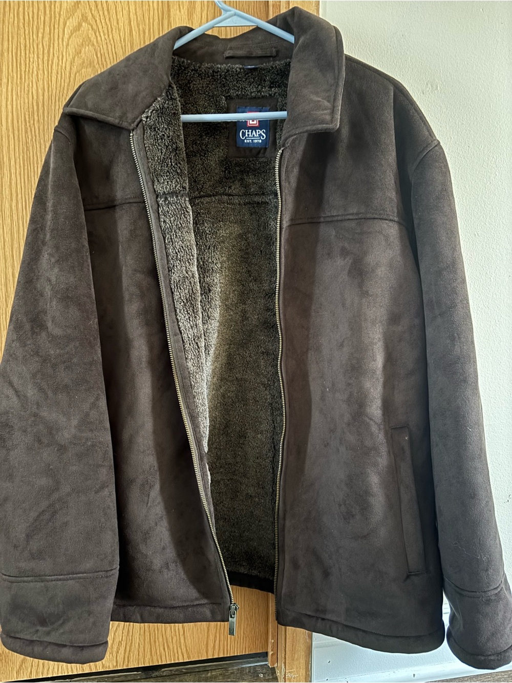 Chaps Men's Dark Brown Faux Suede Sherpa-Lined Puffer Jacket